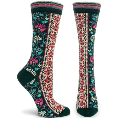 Ozone Women's Floral Ribbon Crew Sock: Green